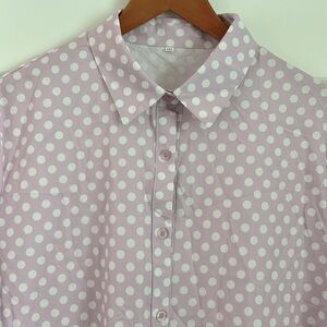 Pink/White Polka Dot Collared Button Down Blouse